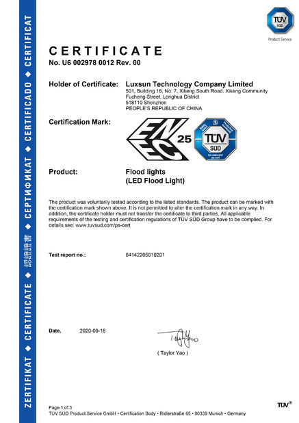 চীন Luxsun lighting Co.,Ltd সার্টিফিকেশন