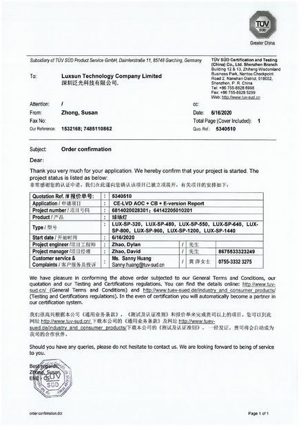 চীন Luxsun lighting Co.,Ltd সার্টিফিকেশন