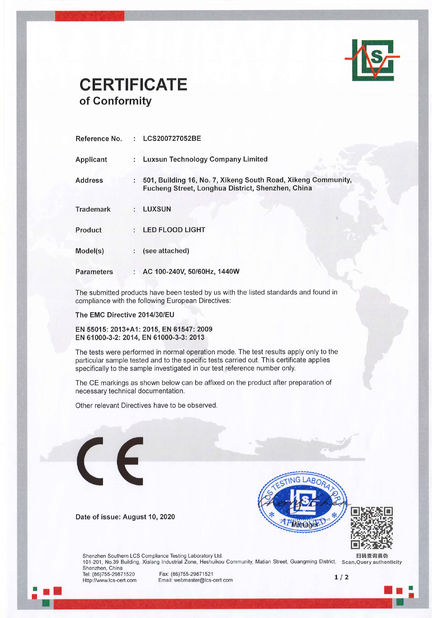 চীন Luxsun lighting Co.,Ltd সার্টিফিকেশন